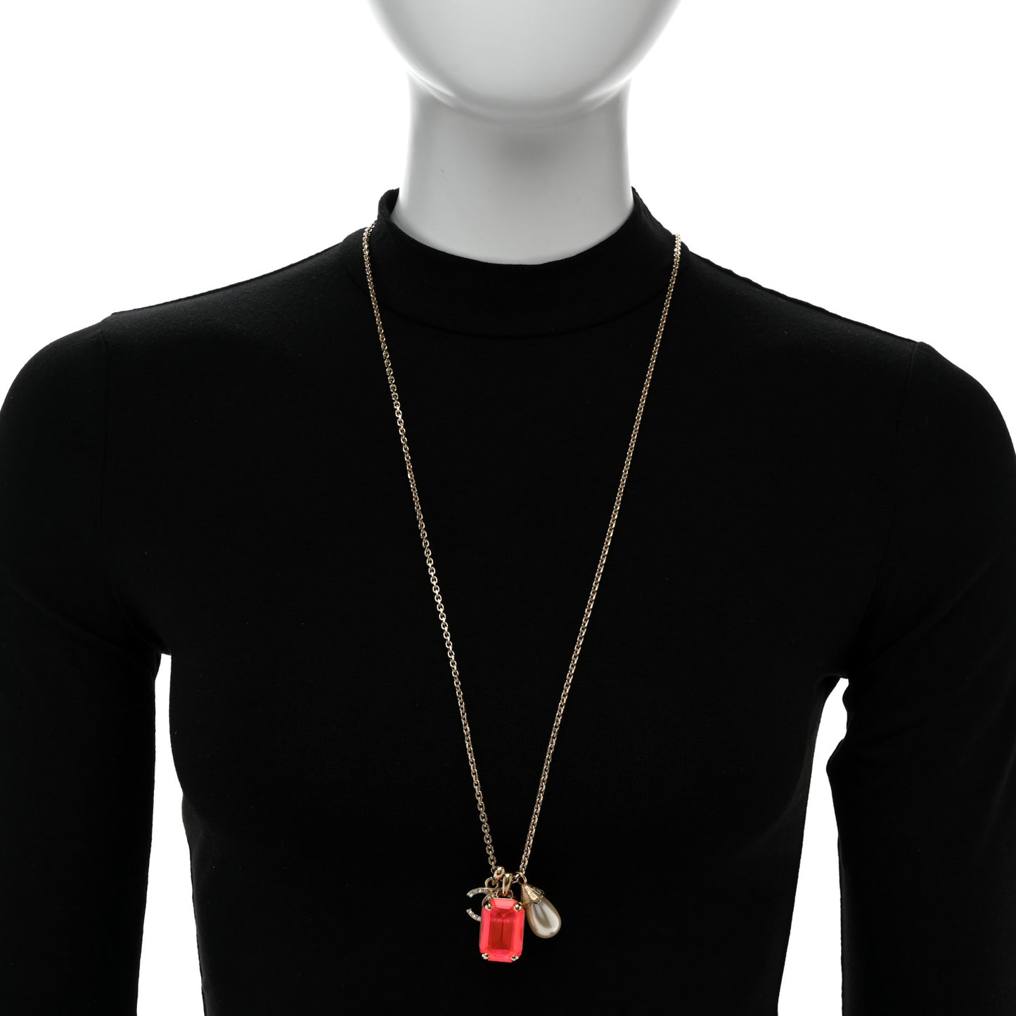 Metal Crystal Pearl CC Necklace Gold Pink