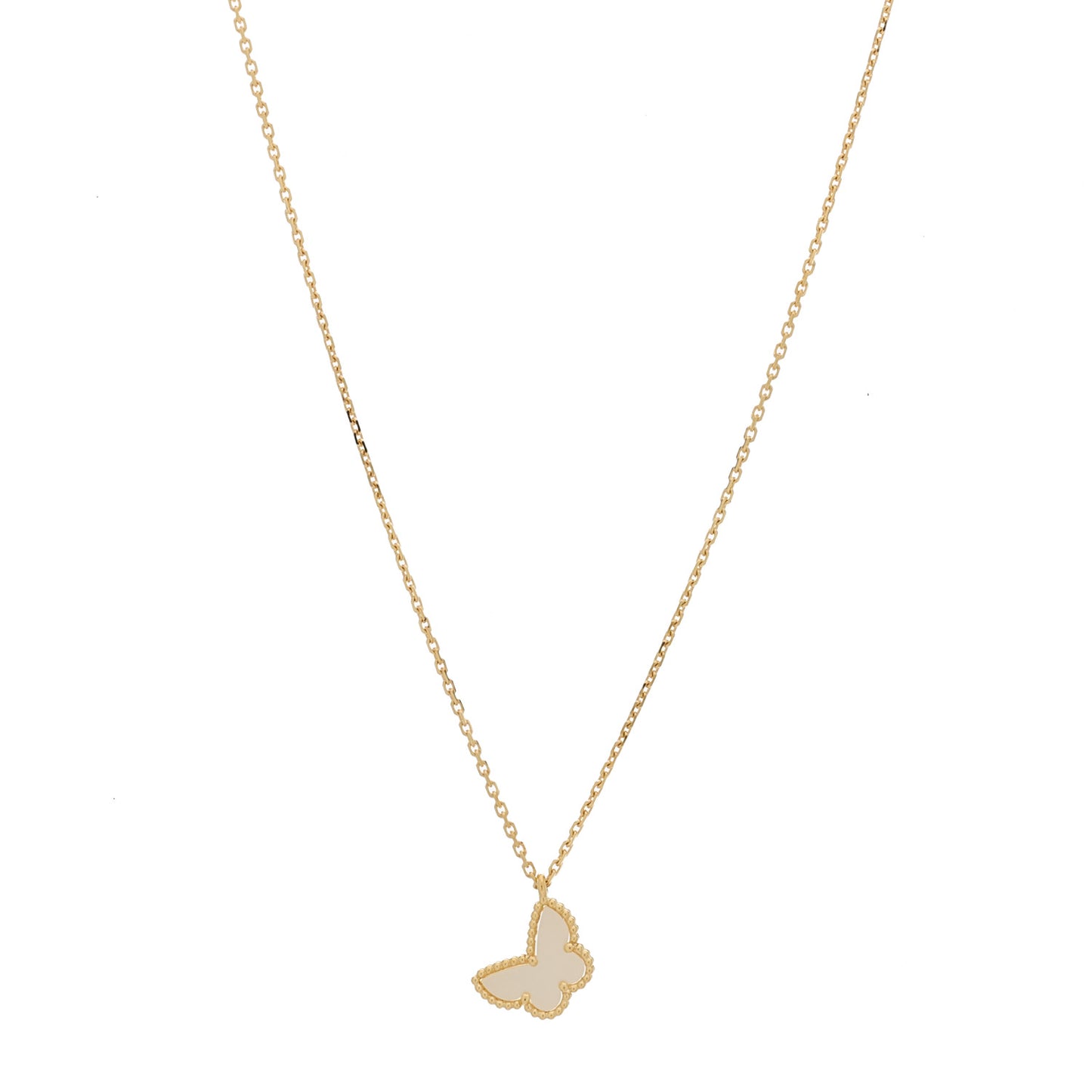 18K Yellow Gold Mother of Pearl Sweet Alhambra Butterfly Pendant Necklace
