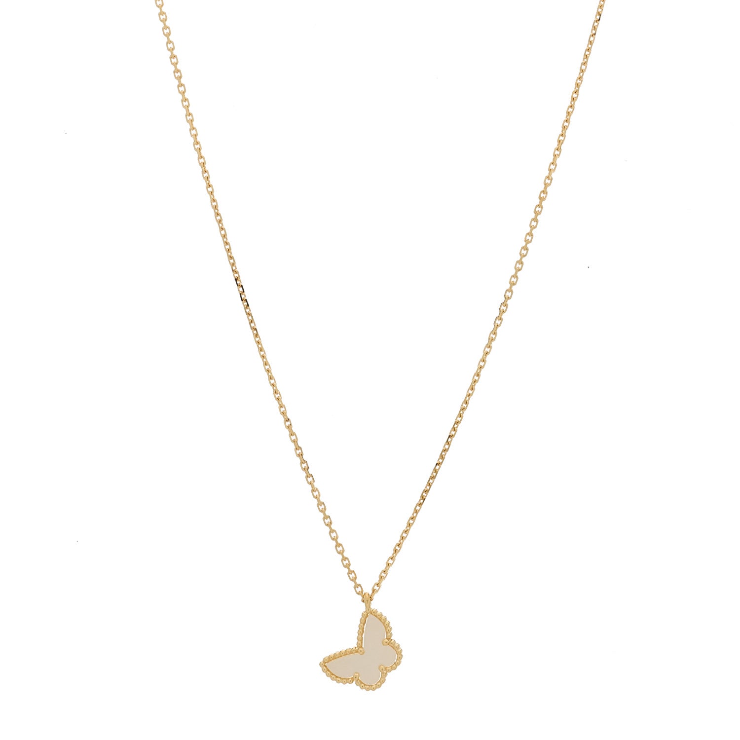 Van Cleef & Arpels 18K Yellow Gold Mother of Pearl Sweet Alhambra Butterfly Pendant Necklace 1 of 6