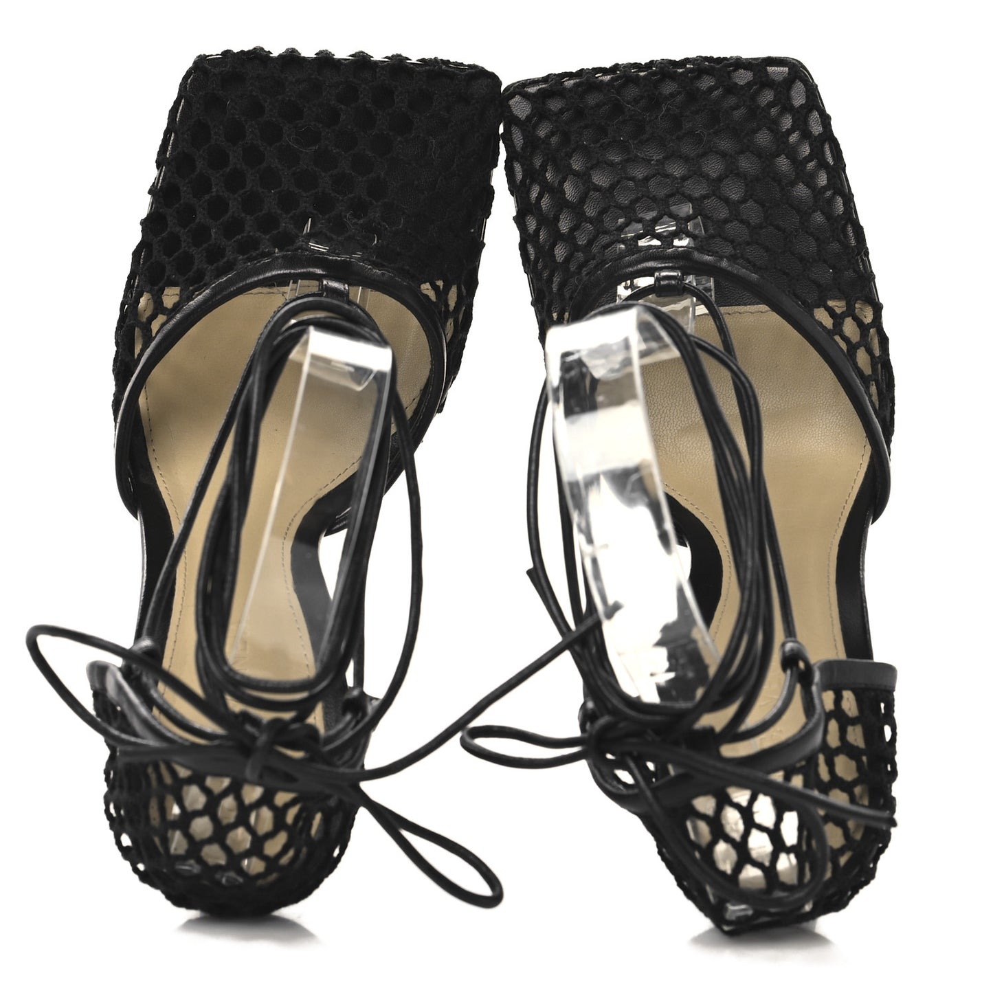 Mesh Nappa Stretch Ankle Tie 90mm Sandals 38.5 Black