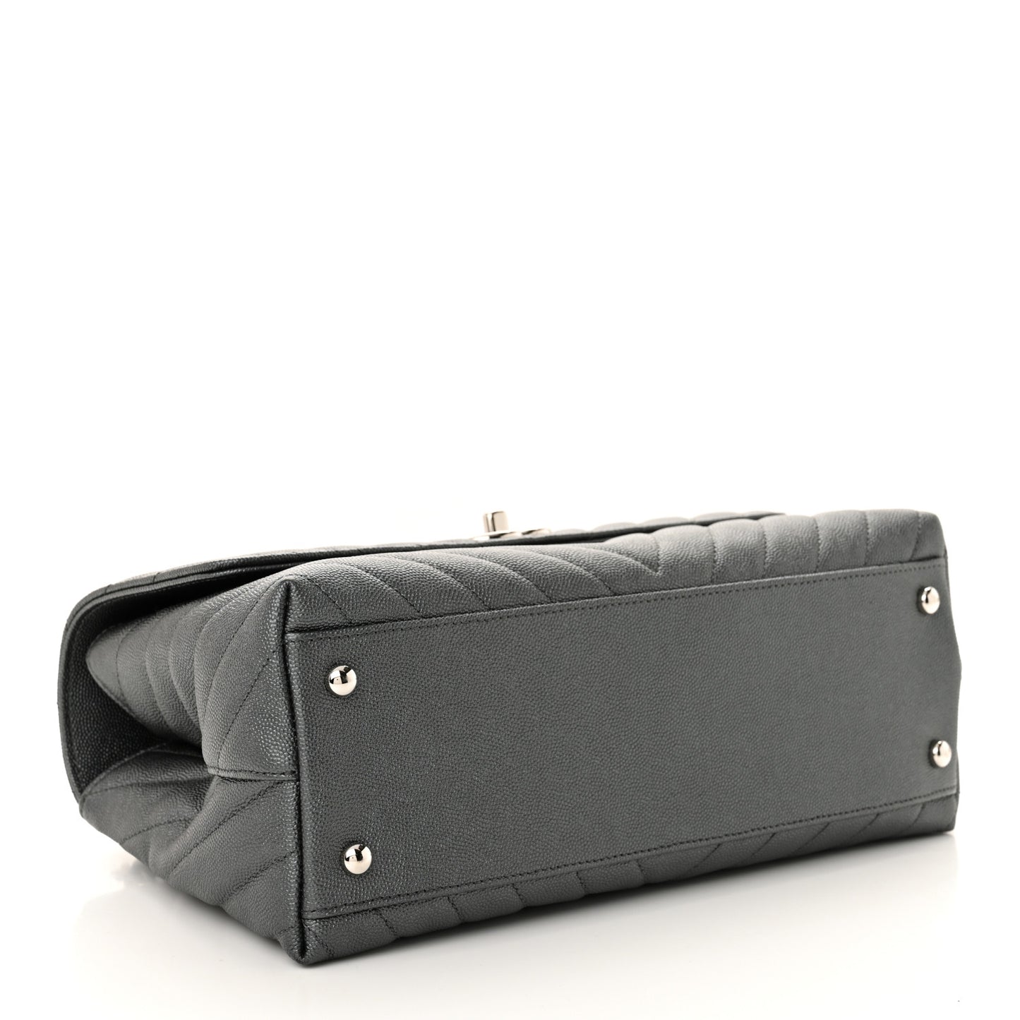 Metallic Caviar Chevron Quilted Small Coco Handle Flap Dark Silver