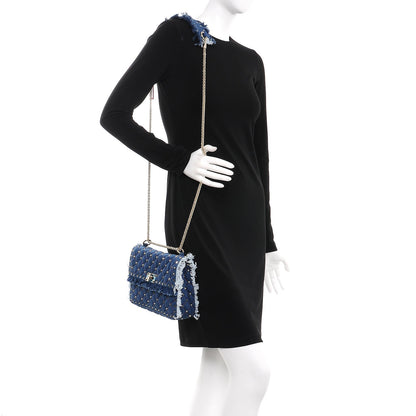 Valentino Garavani Denim Fringe Medium Rockstud Spike Shoulder Bag Blue 2 of 6