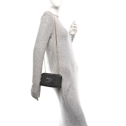 Celine Denim Cuir Triomphe Clutch On Chain Dark Grey 2 of 11
