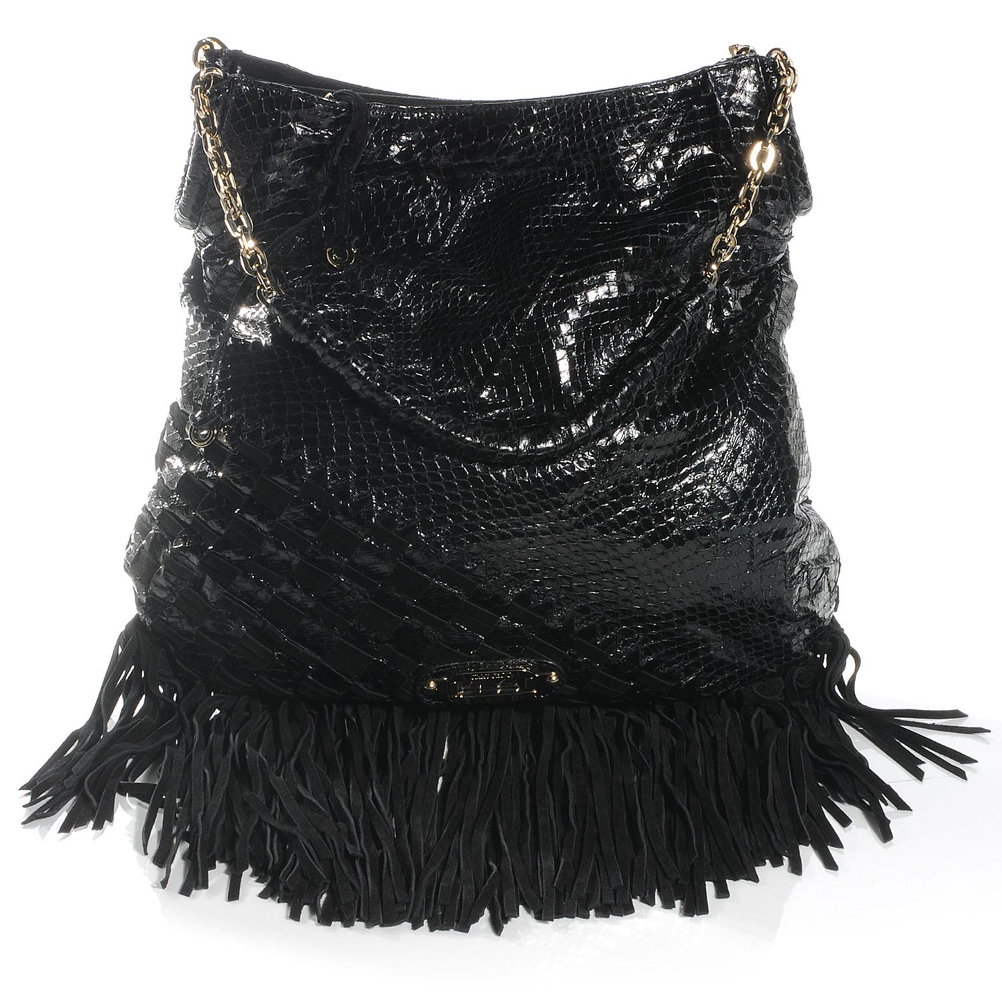 Python Suede Fringe Tatum Shopper Tote Black