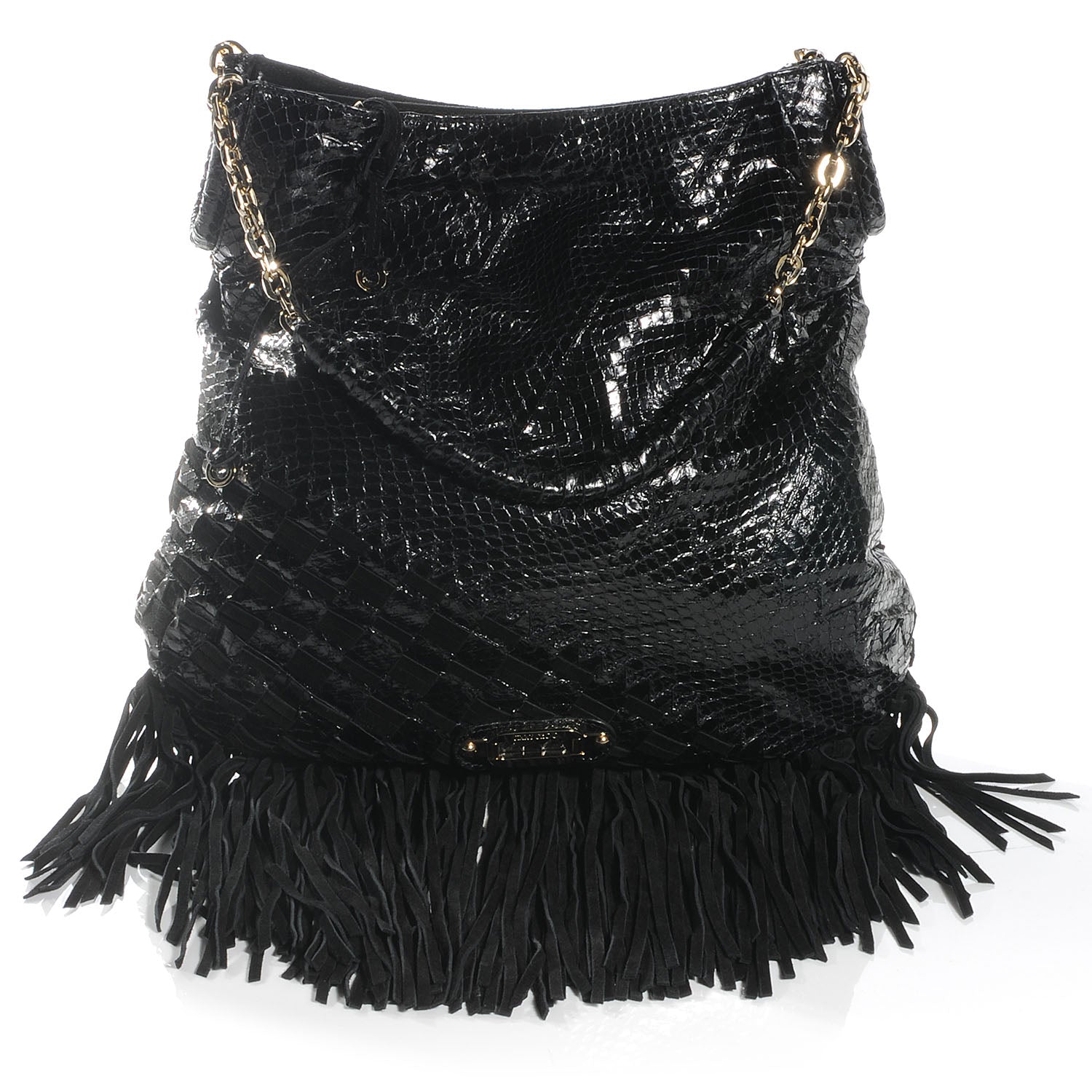 Jimmy Choo Python Suede Fringe Tatum Shopper Tote Black 1 of 6