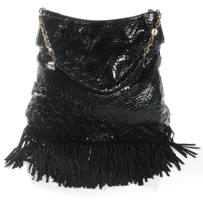 Jimmy Choo Python Suede Fringe Tatum Shopper Tote Black 1 of 6