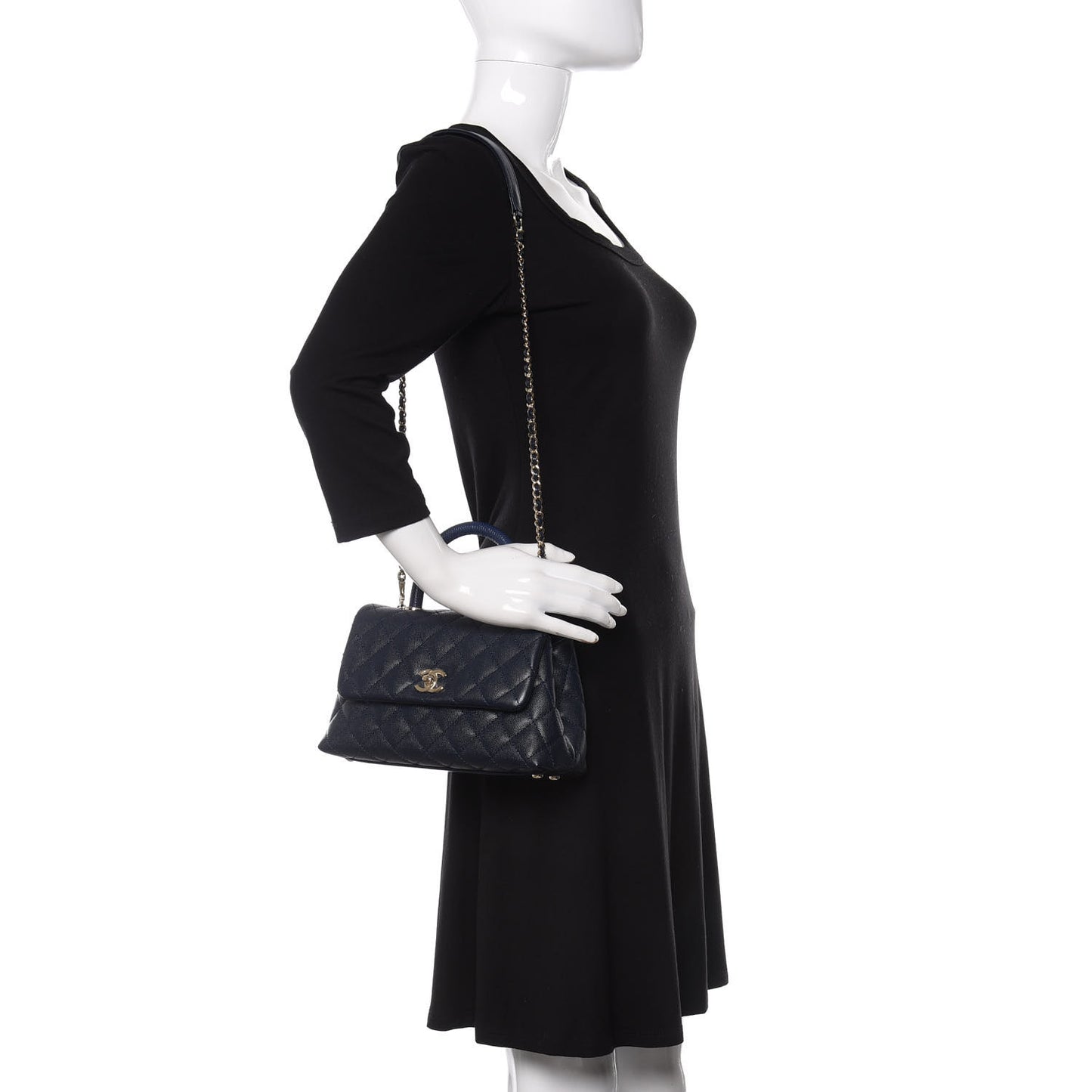 Caviar Quilted Mini Coco Handle Flap Navy