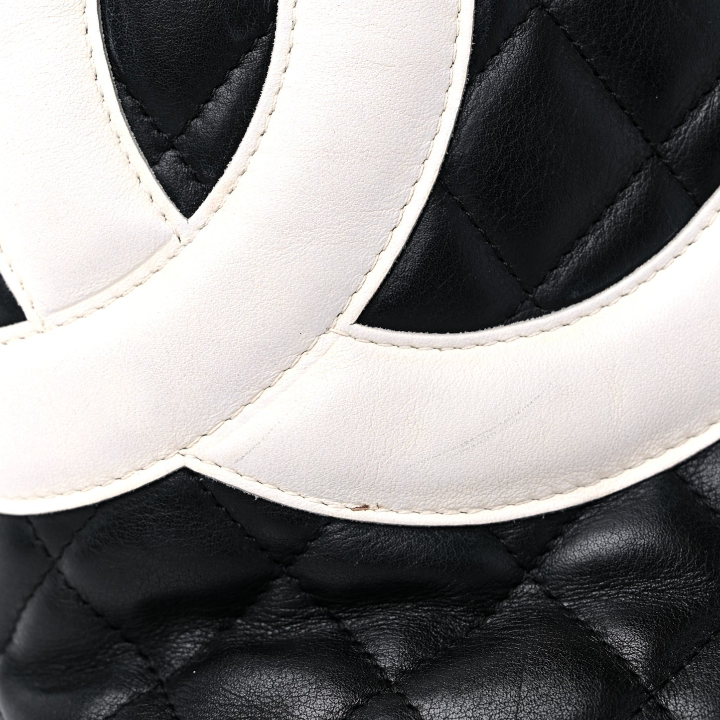 Calfskin Quilted Large Cambon Tote Black White