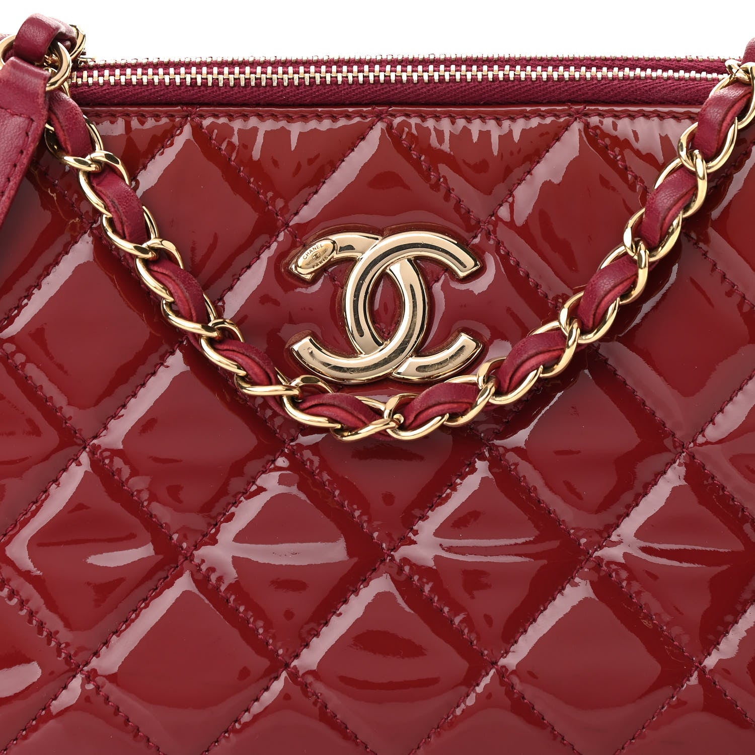 Chanel Patent Quilted Crown CC Double Zip Bag Dark Pink 8 of 10