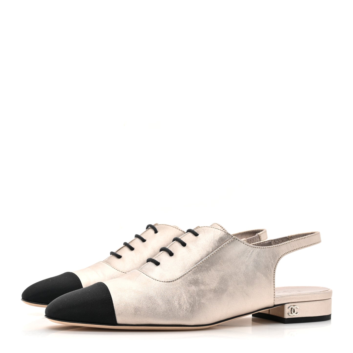 Laminated Lambskin Grosgrain Lace Up Slingback Flats 37 Copper Black