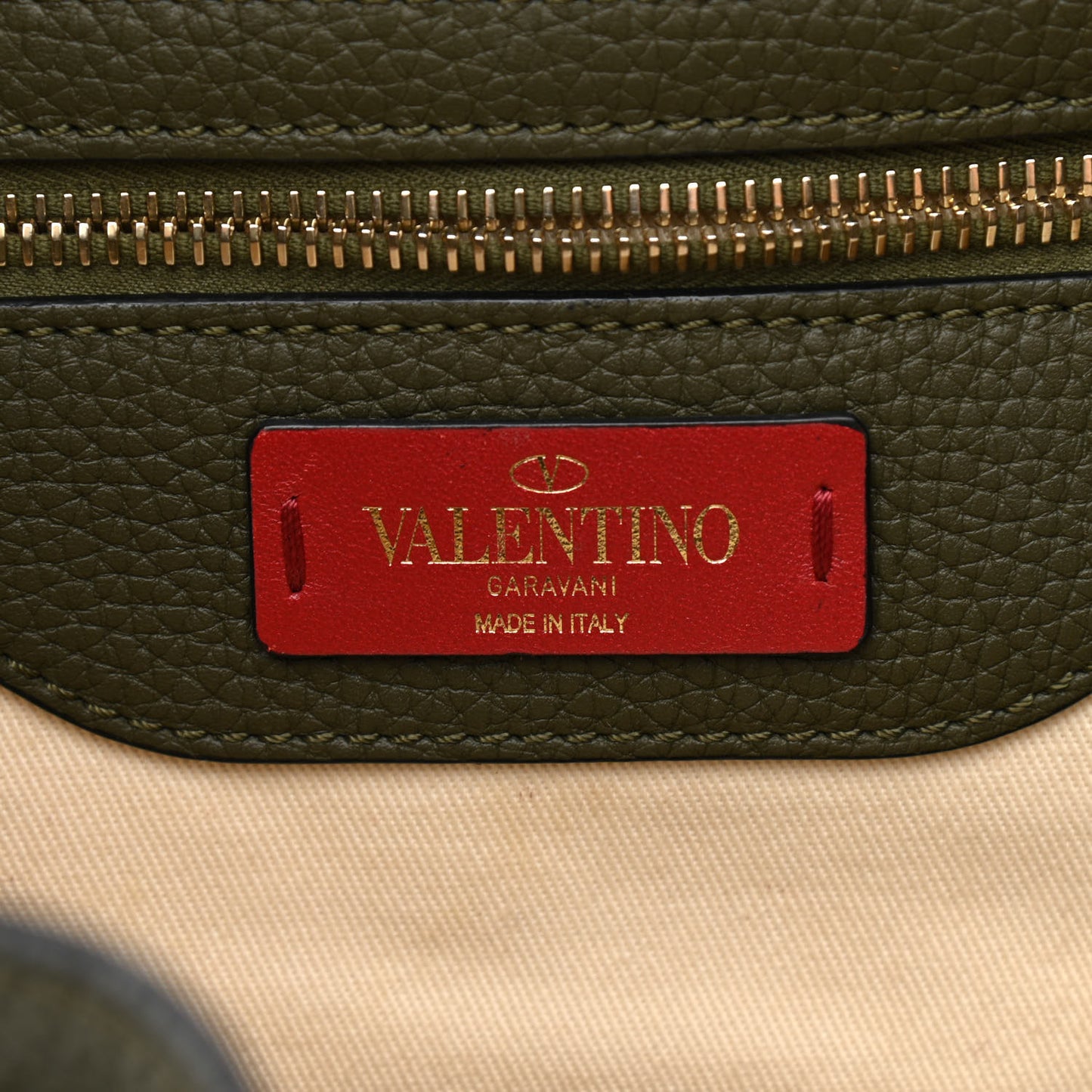 Pebbled Calfskin Rockstud Backpack Army Green