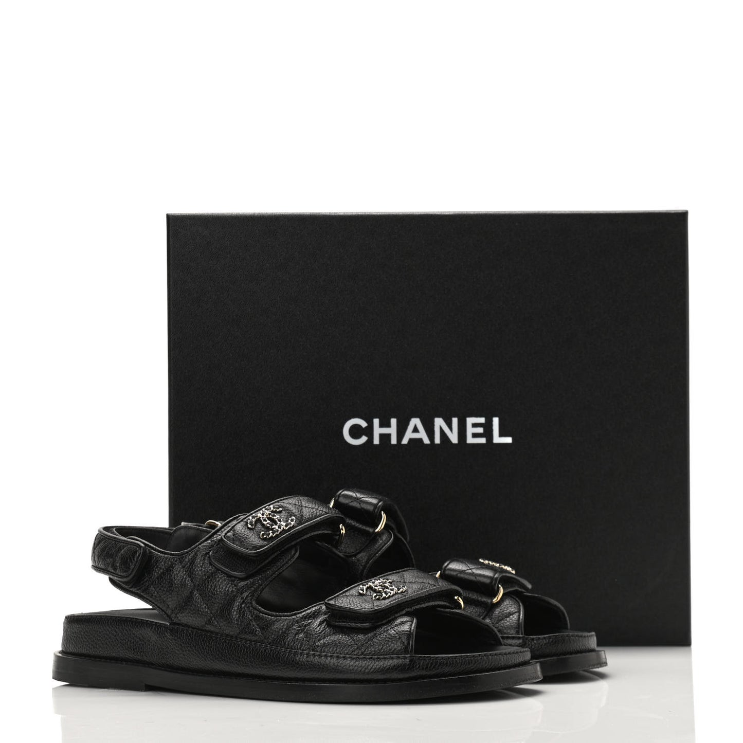 Grained Calfskin Velcro Dad Sandals 36.5 Black