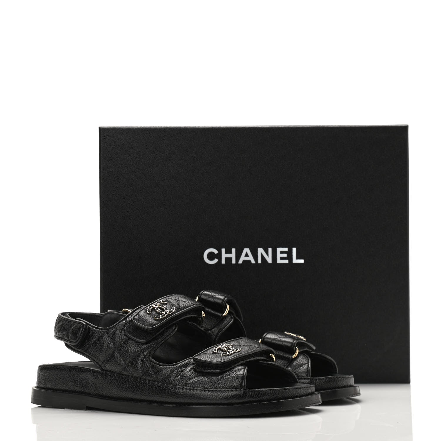 Chanel Grained Calfskin Velcro Dad Sandals 36.5 Black 11 of 11