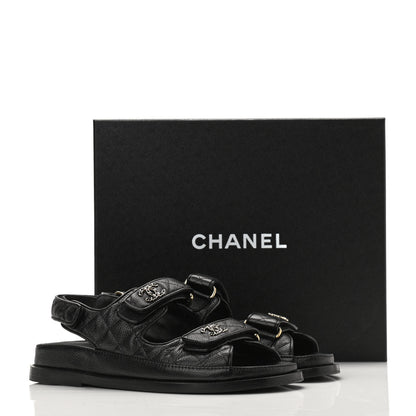 Chanel Grained Calfskin Velcro Dad Sandals 36.5 Black 11 of 11