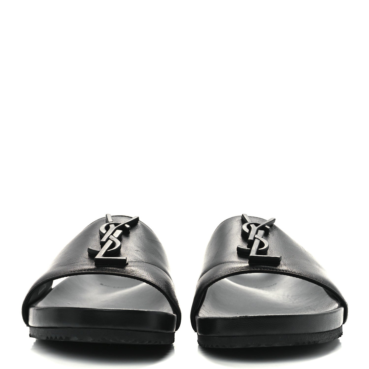 Saint Laurent Calfskin Monogram Jimmy Joan Slide Sandals 38.5 Black 2 of 9