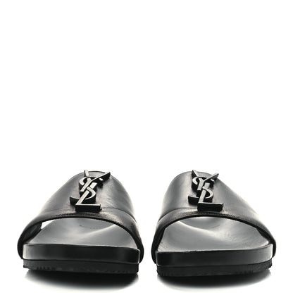 Saint Laurent Calfskin Monogram Jimmy Joan Slide Sandals 38.5 Black 2 of 9