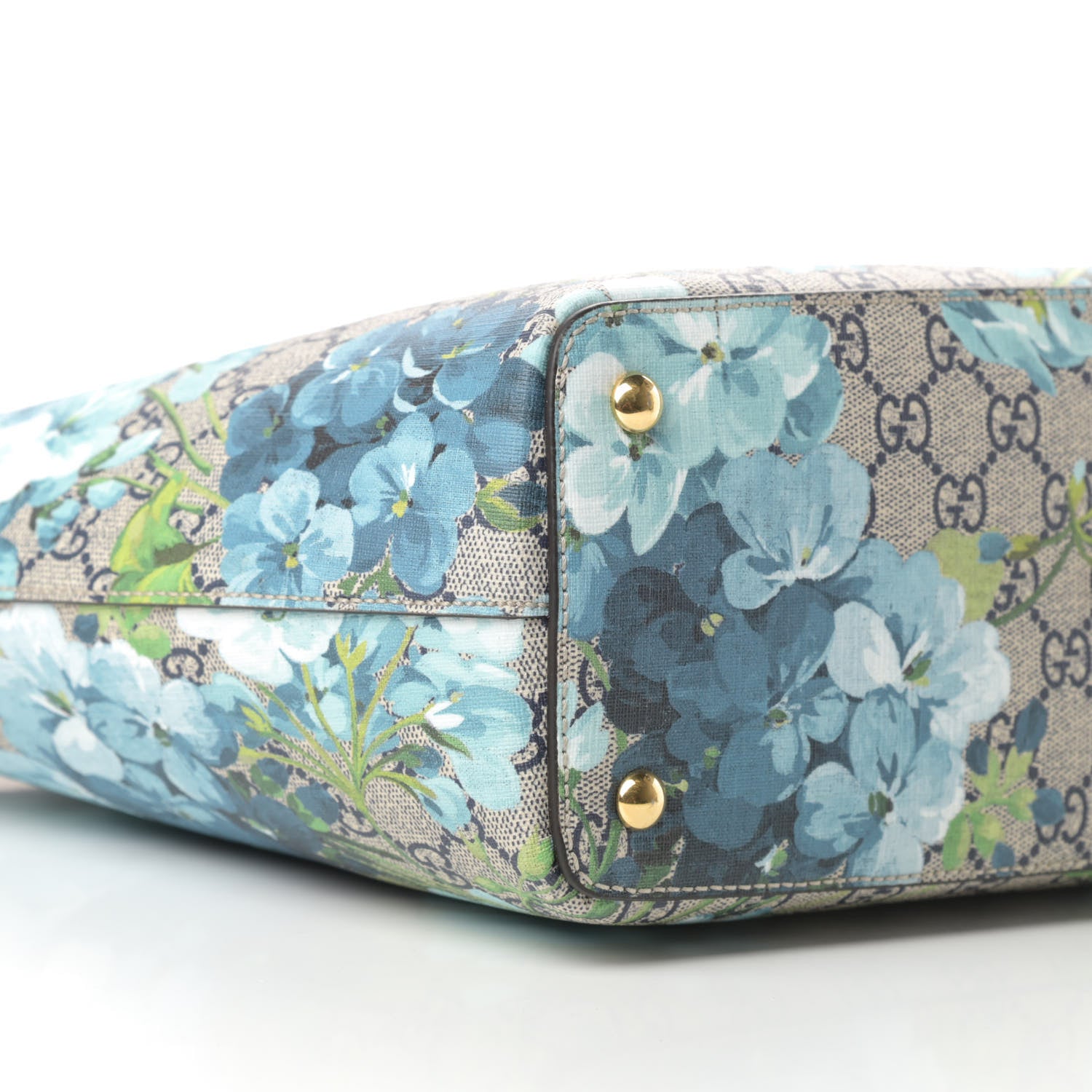Gucci GG Supreme Monogram Blooms Medium Zippered Bucket Tote Beige Blue Navy Hibiscus Red 8 of 15