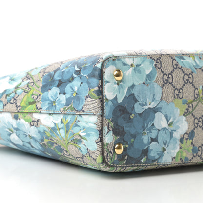 Gucci GG Supreme Monogram Blooms Medium Zippered Bucket Tote Beige Blue Navy Hibiscus Red 8 of 15