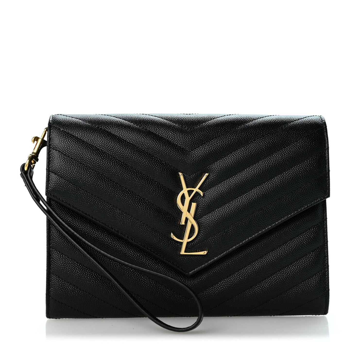 Grain De Poudre Matelasse Chevron Monogram Envelope Clutch Black