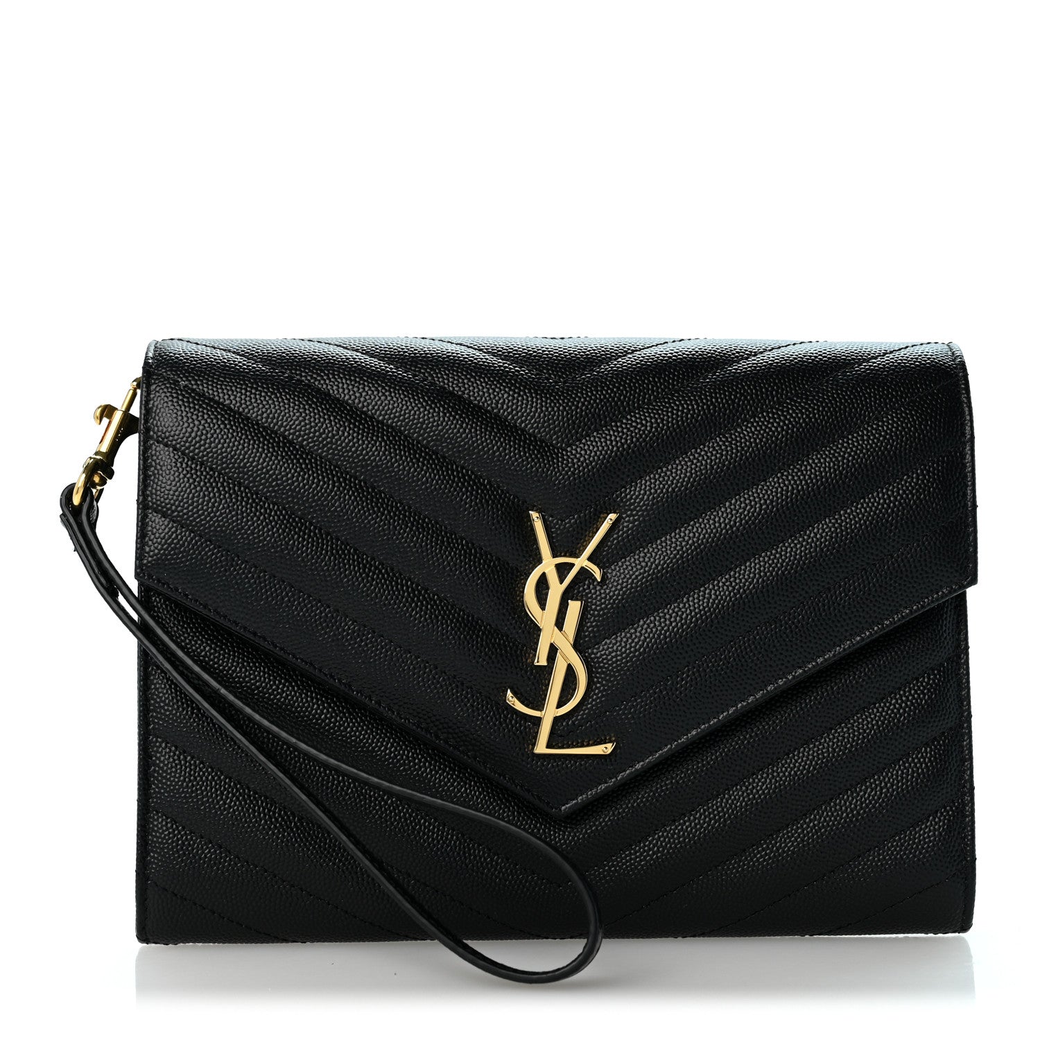 Saint Laurent Grain De Poudre Matelasse Chevron Monogram Envelope Clutch Black 1 of 12