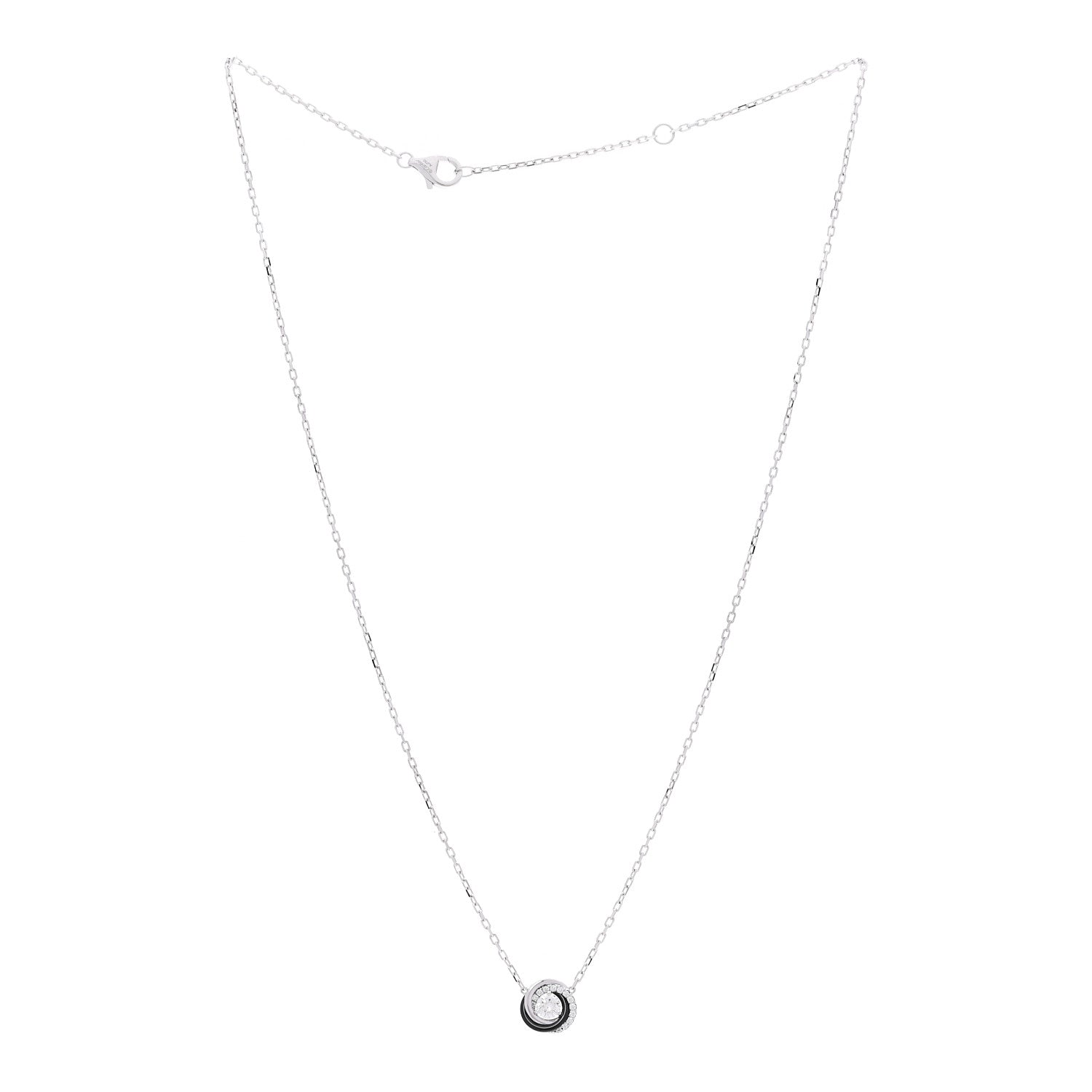 Cartier 18K White Gold Black Ceramic Diamond Small Trinity Pendant Necklace 3 of 6