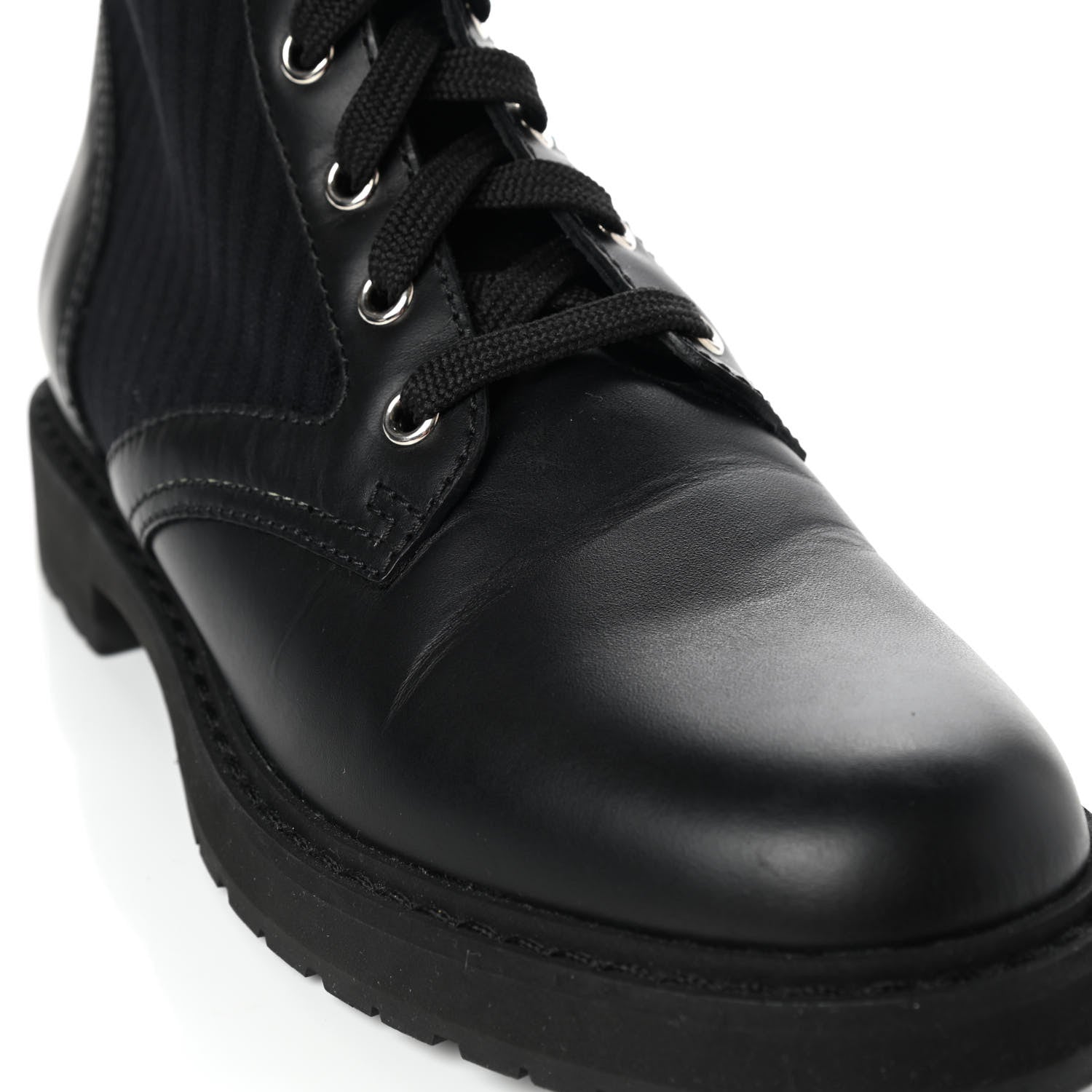 Fendi Calfskin Stretch Fabric Rockoko Biker Boots 38.5 Tobacco Black Marino 8 of 10
