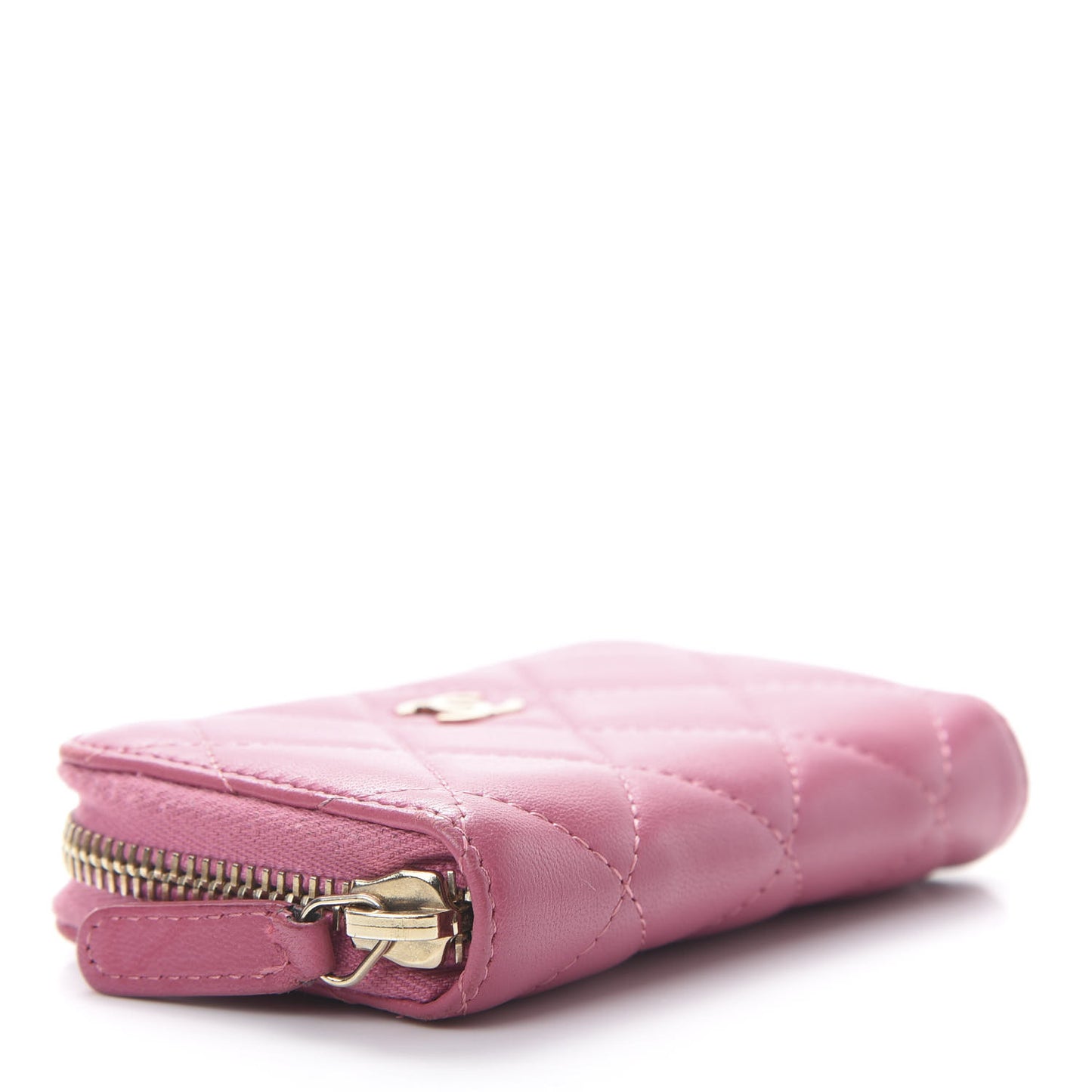 Lambskin Quilted Zip Around Coin Purse Wallet Pink