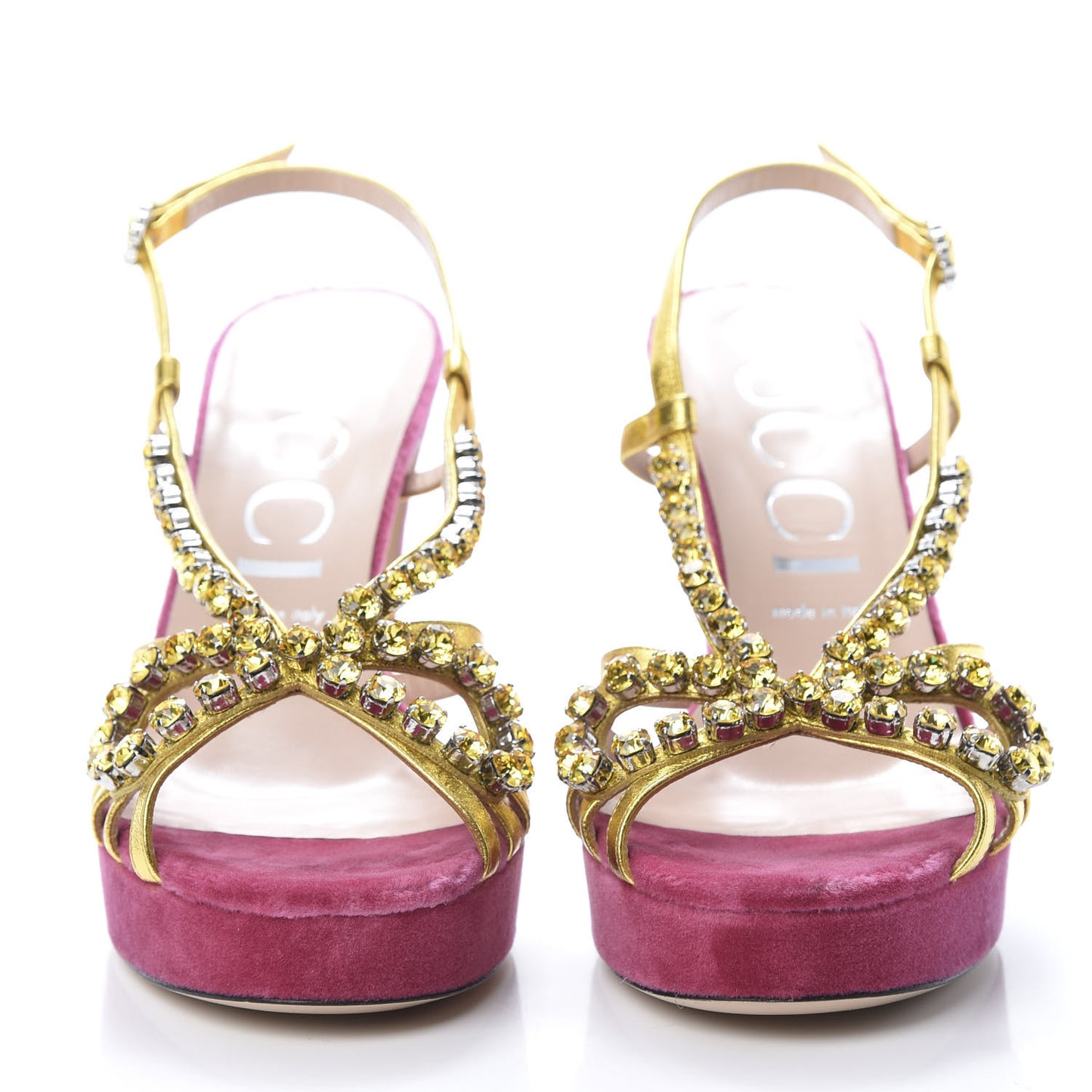 Velvet Nappa Crystal Zephyra Slingback Platform High Heel Sandals 40 Pink Gold