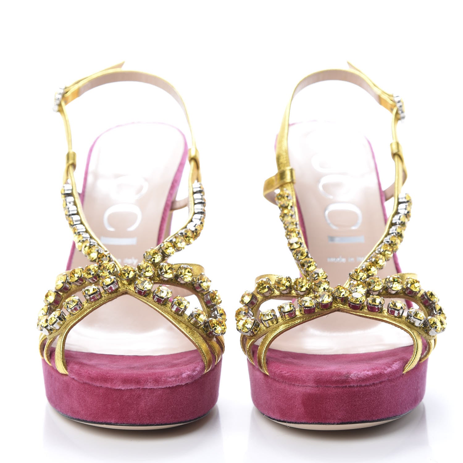 Gucci Velvet Nappa Crystal Zephyra Slingback Platform High Heel Sandals 40 Pink Gold 2 of 10