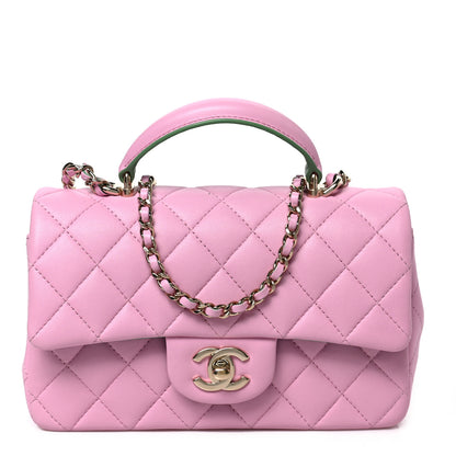Chanel Lambskin Quilted Bi-Color Mini Top Handle Rectangular Flap Light Lilac Light Green 1 of 9