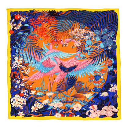 Hermes Cashmere Silk Flamingo Party Shawl 140 Vif Bleu Orange 1 of 3