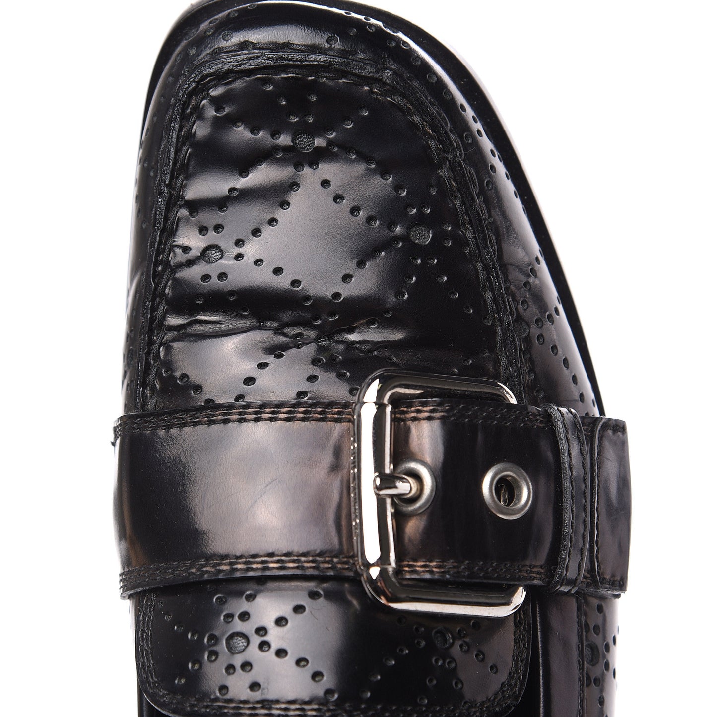 Glazed Calfskin Perforated Loafers 40 Black