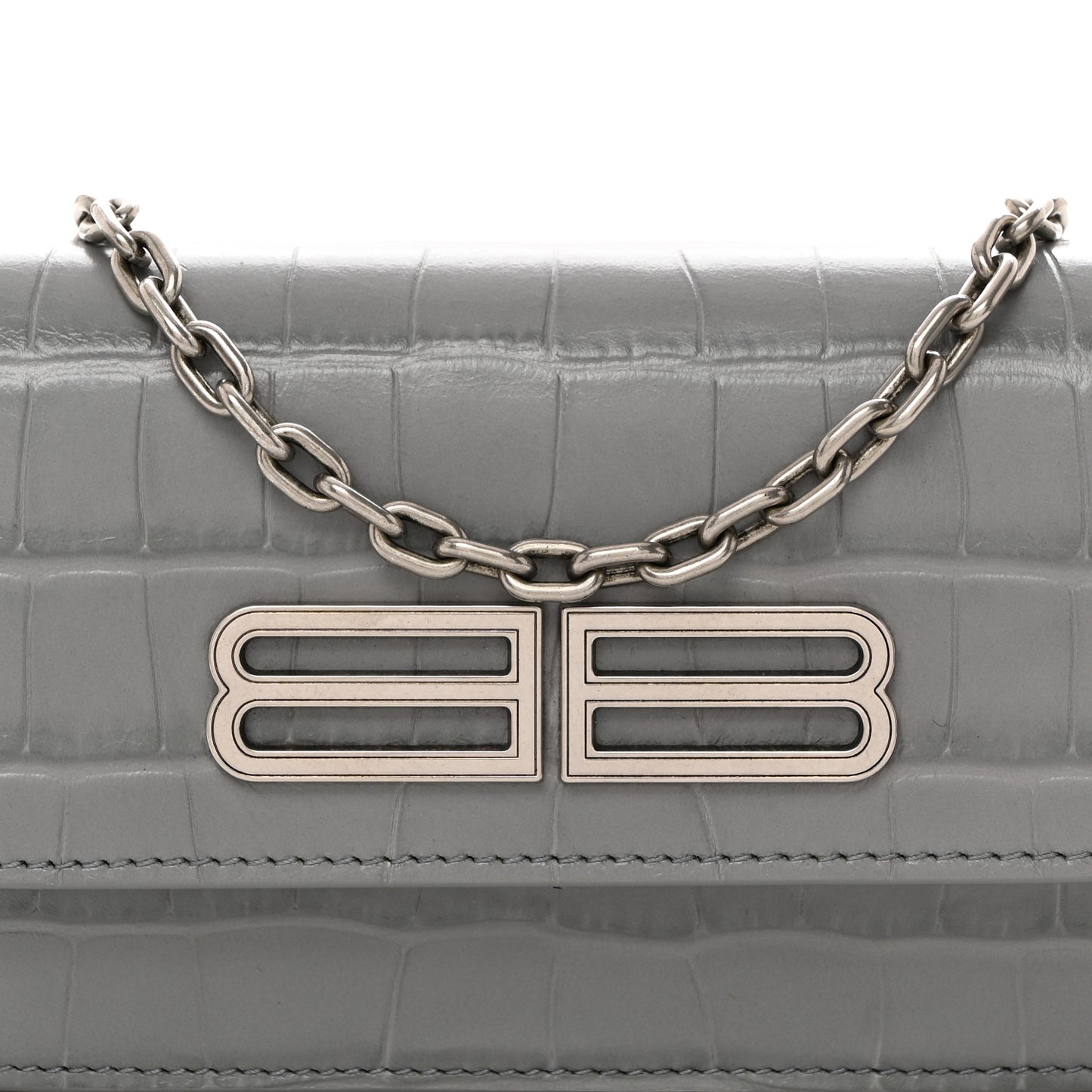 Extra Supple Calfskin Crocodile Embossed Gossip Chain Bag XS Grey