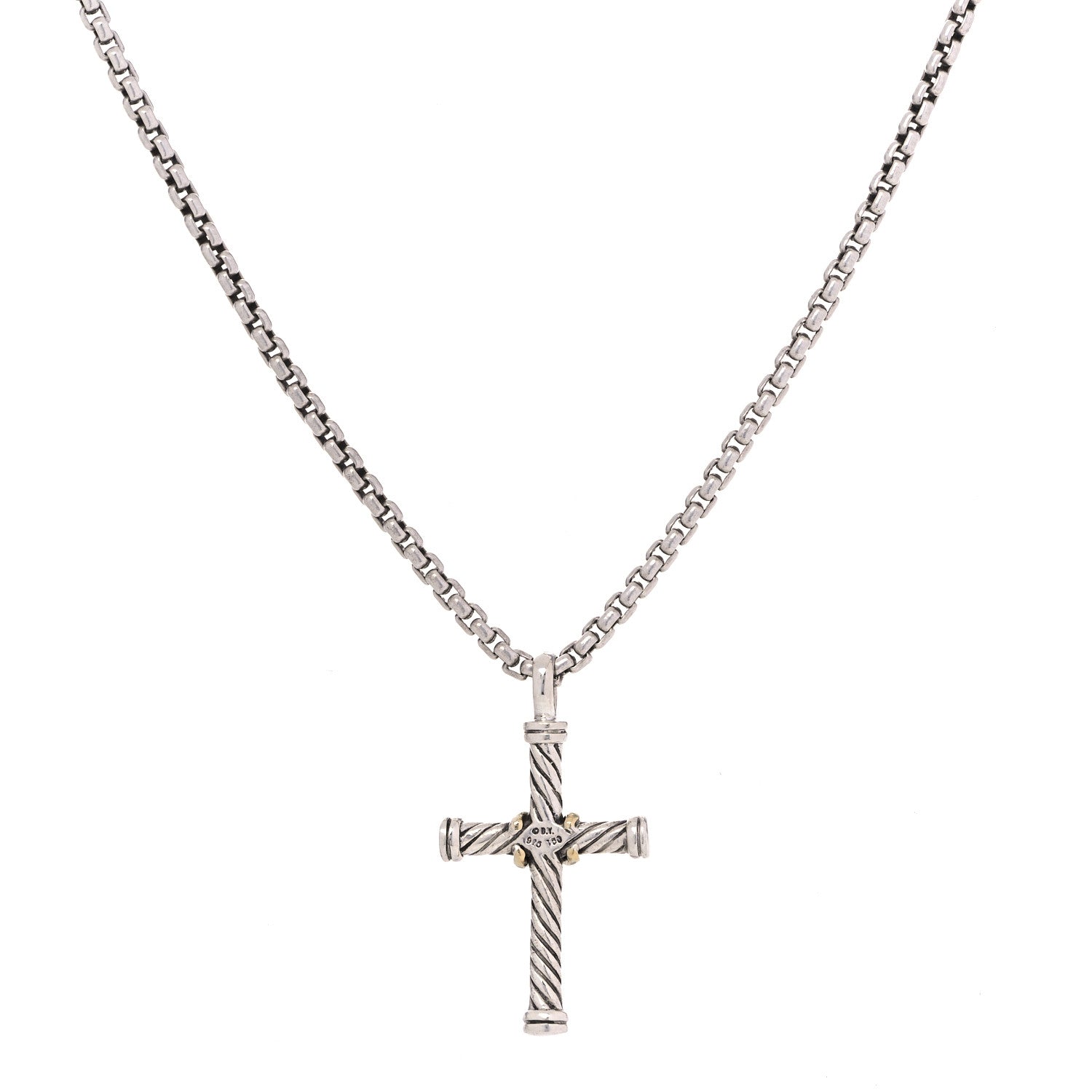 David Yurman Sterling Silver 18K Yellow Gold 35mm Cable Cross Pendant Necklace 3 of 4