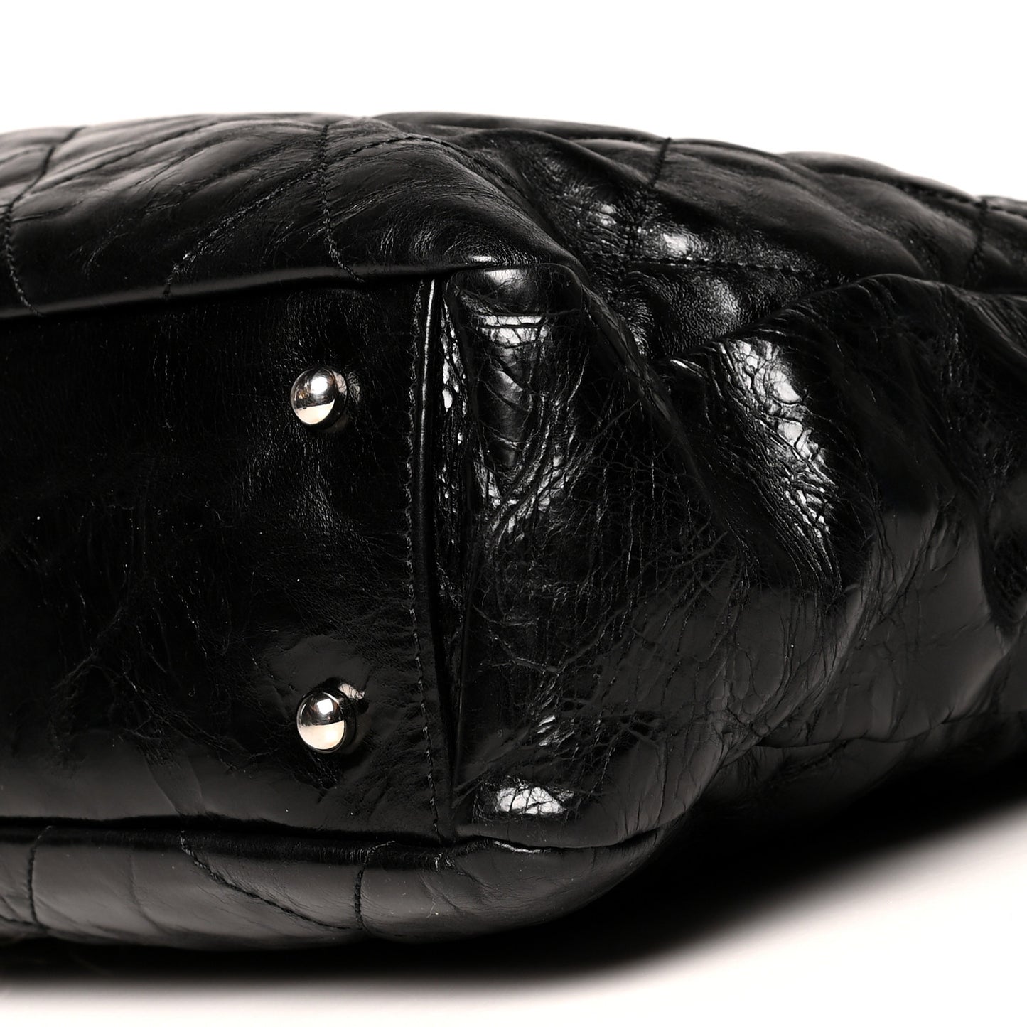 Glazed Calfskin Lambskin Portobello Tote Black