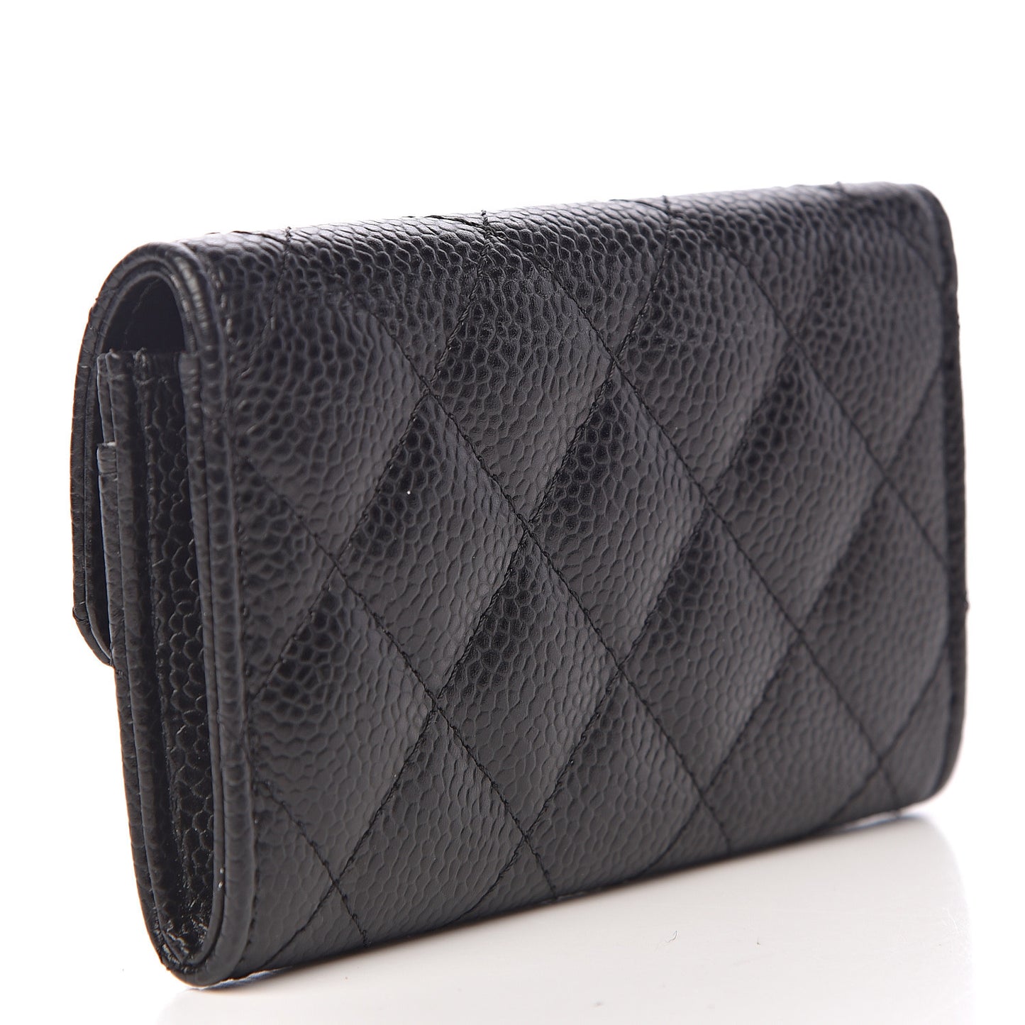 Caviar Quilted Flap Card Holder Black