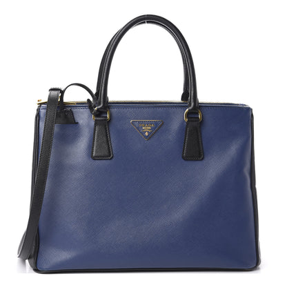 Prada Saffiano Lux Bi-Color Medium Galleria Double Zip Tote Bluette Black 1 of 9