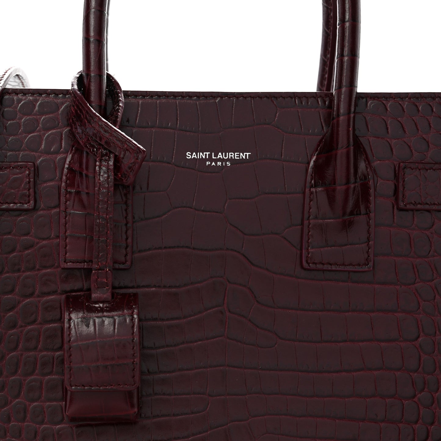 Calfskin Crocodile Embossed Baby Sac De Jour Bordeaux