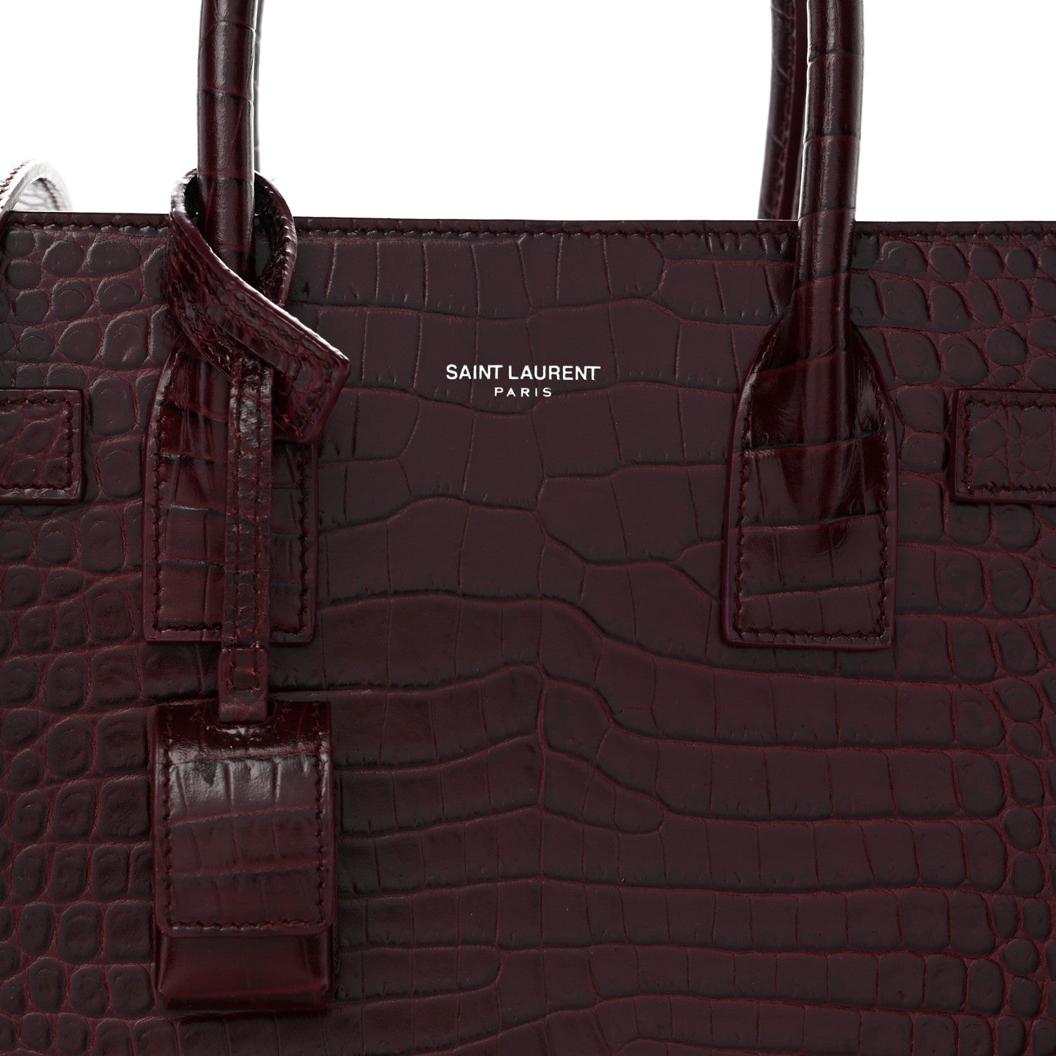 Saint Laurent Calfskin Crocodile Embossed Baby Sac De Jour Bordeaux 8 of 13