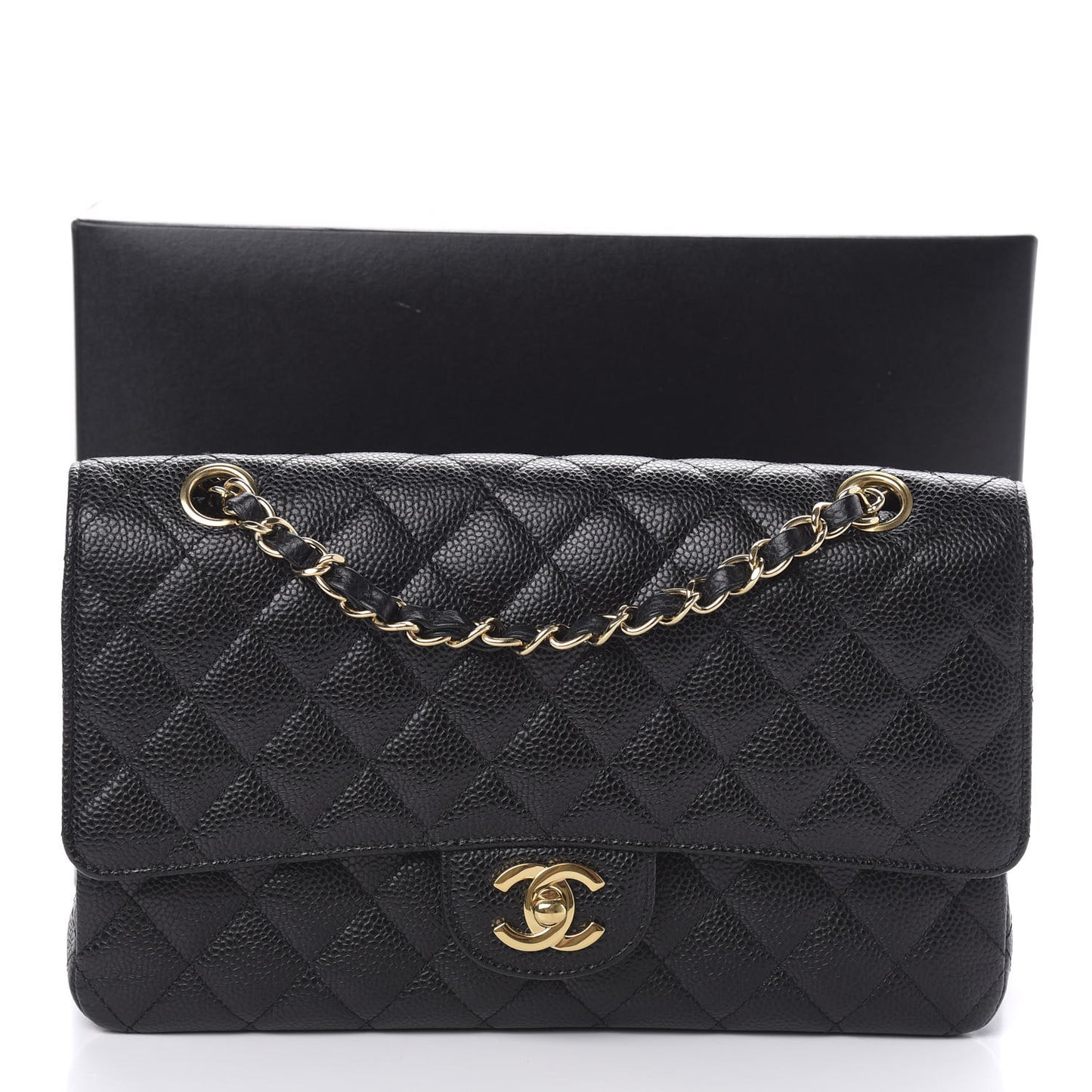 Caviar Quilted Medium Double Flap Black