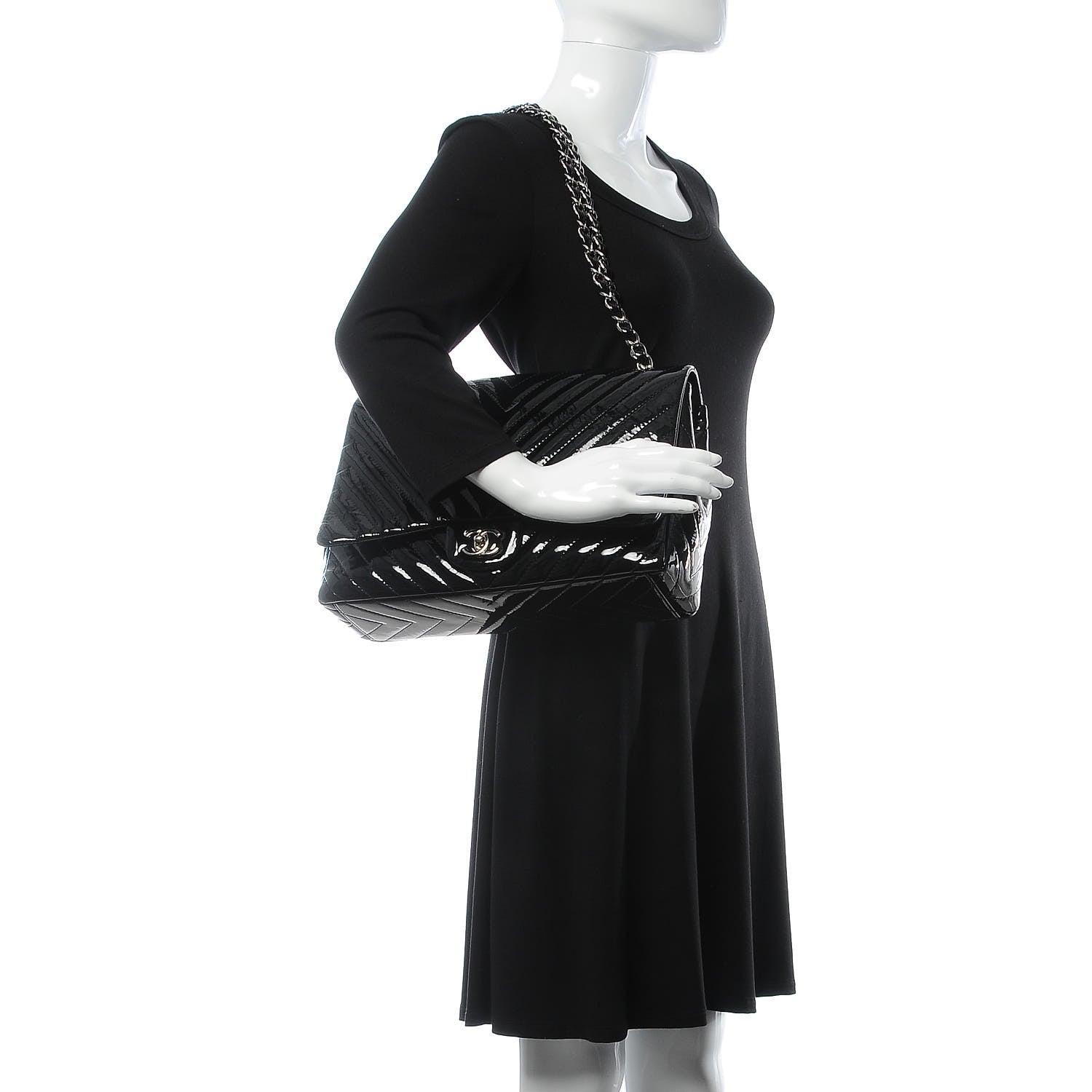 Chanel Patent Chevron Quilted Maxi Single Flap Black 2 of 10