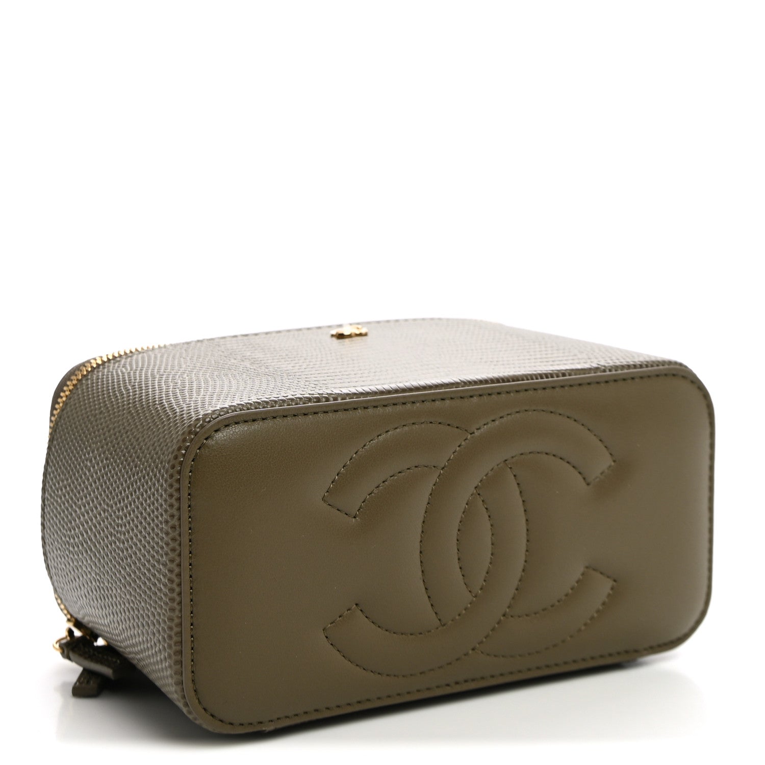 chanel ケース　本革 Chanel Calfskin Lizard Embossed Top Handle Vanity With Chain Dark