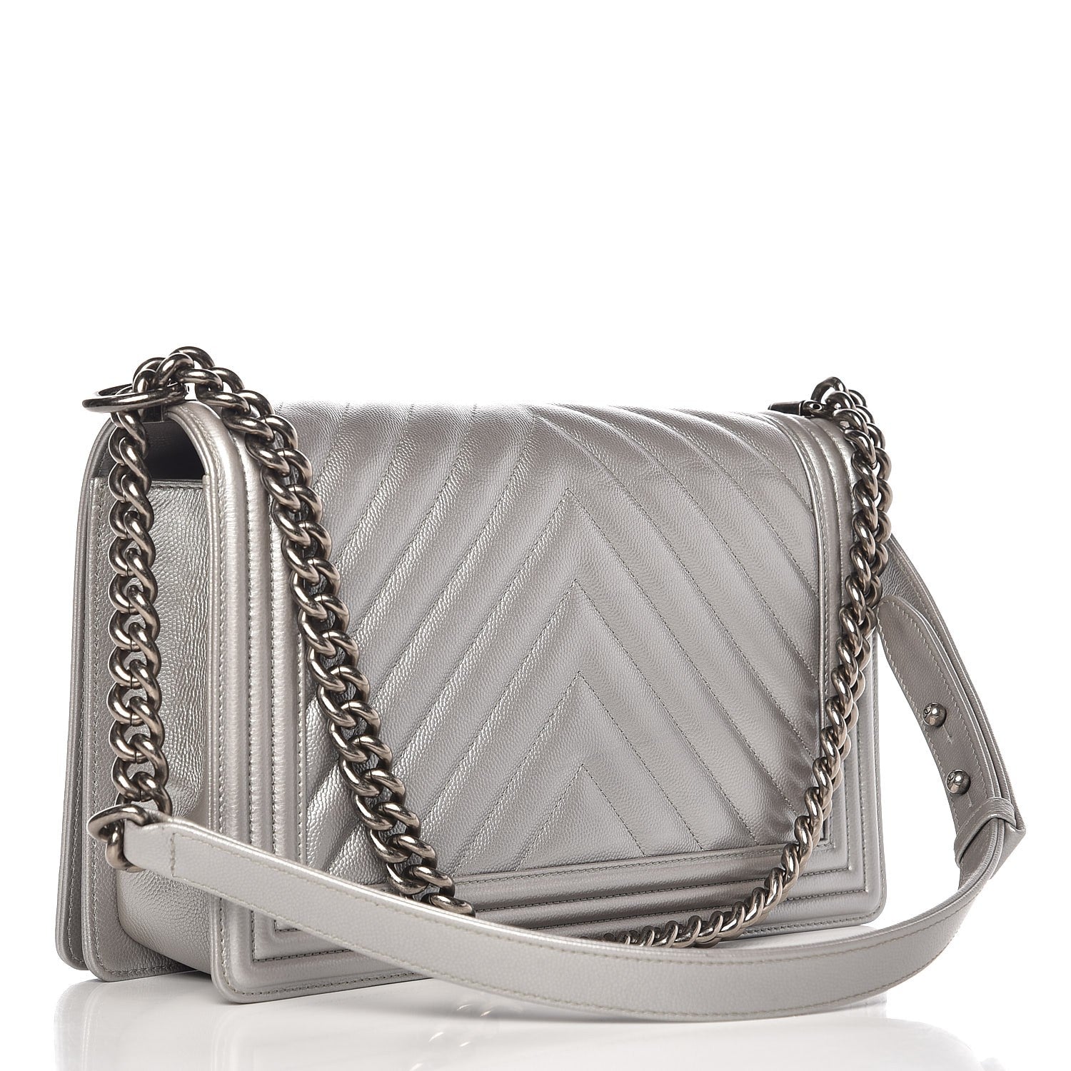 Chanel Caviar Chevron Quilted New Medium Boy Flap Silver 3 of 9
