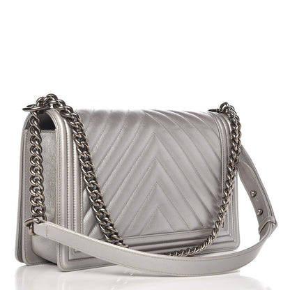 Chanel Caviar Chevron Quilted New Medium Boy Flap Silver 3 of 9