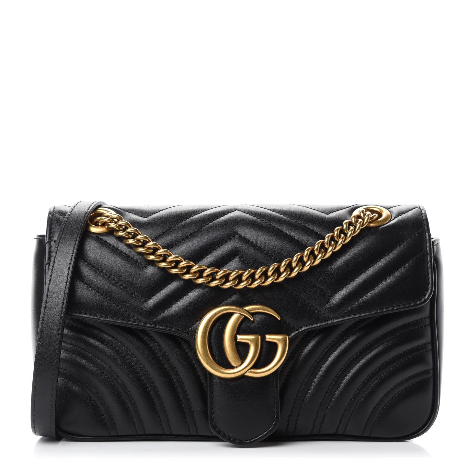 Gucci Calfskin Matelasse Small GG Marmont Shoulder Bag Black 1 of 10