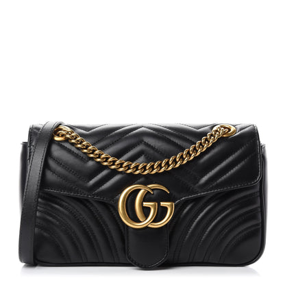 Gucci Calfskin Matelasse Small GG Marmont Shoulder Bag Black 1 of 10