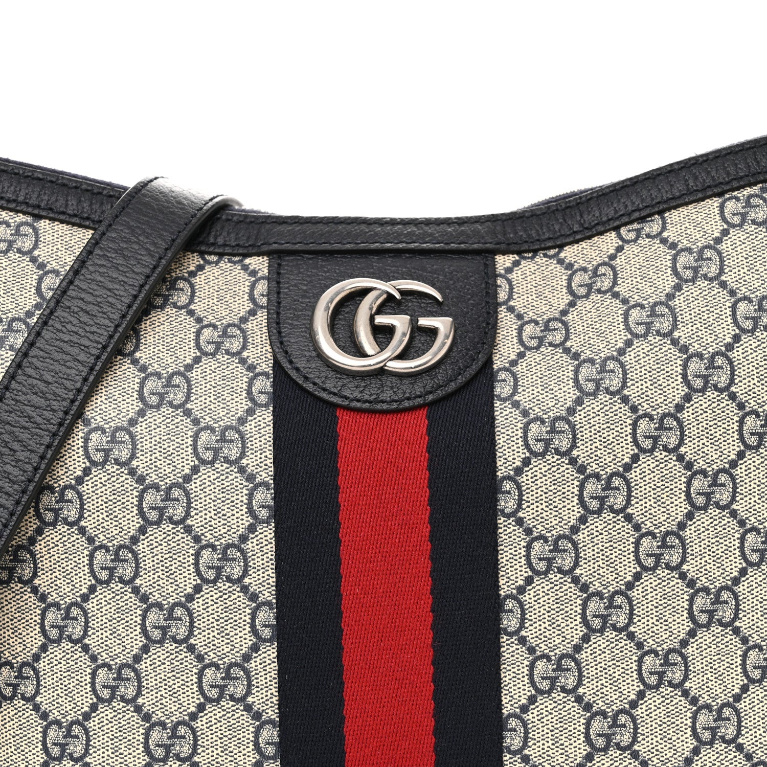 Gucci GG Supreme Monogram Textured Dollar Calfskin Web Small Ophidia Half Moon Hobo Beige Blue 8 of 11