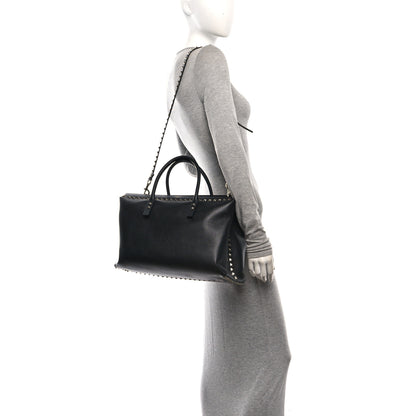 Valentino Garavani Grained Calfskin Rockstud Flip Lock Briefcase Tote  Black 2 of 9