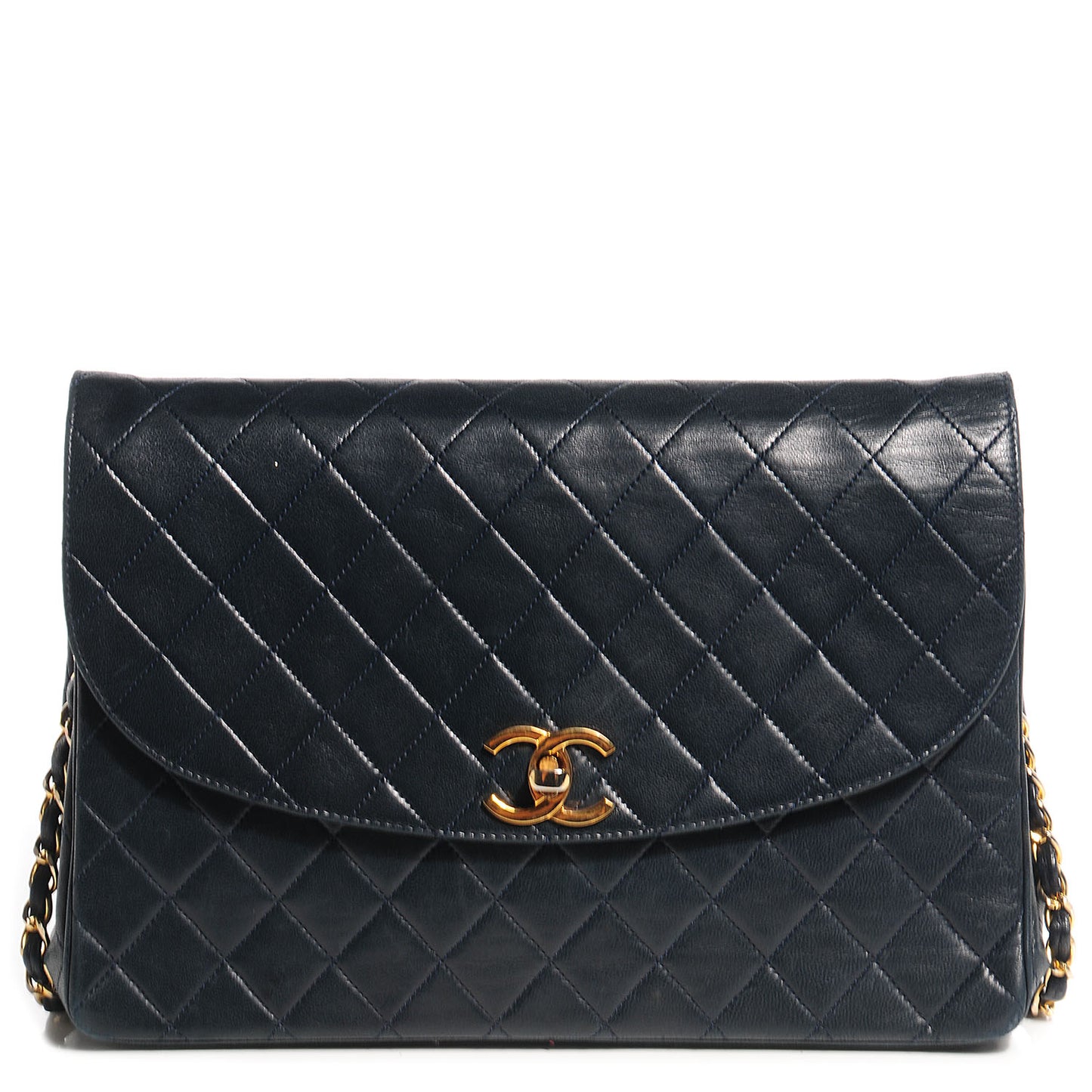 Lambskin Quilted Jumbo Flap Navy