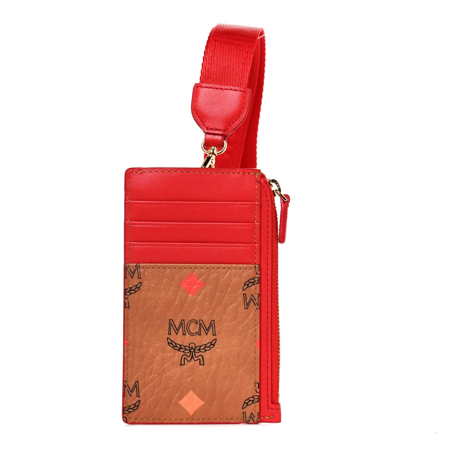 Skyoptic Visetos Mini Lanyard Card Case Holder Spectrum Diamond Cognac Red